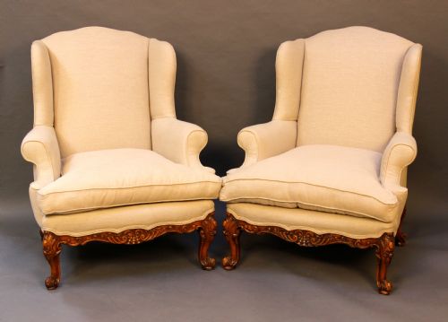 Pair of Late 19th C/early 20thc Walnut Wing Armchairs