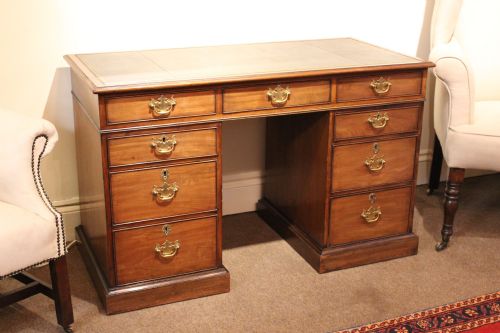 19thc. Mahogany Pedestal Knee Hole Desk