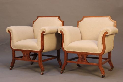 Pair of Late 19thc. Walnut Arm/easy Chairs.