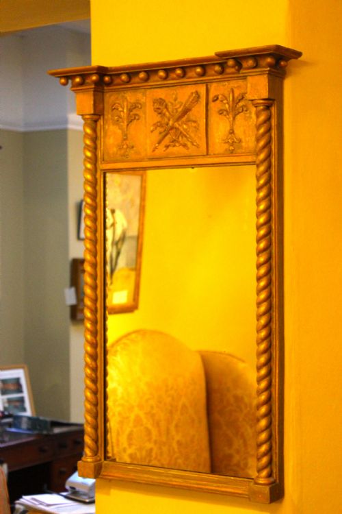 19thc. Gilded Wall Mirror with Barley Twist Columns