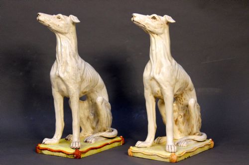 Pair of Wonderful Continental Majolica
greyhounds