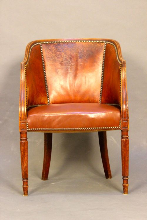 19thc Oak Tub Chair in Red Leather