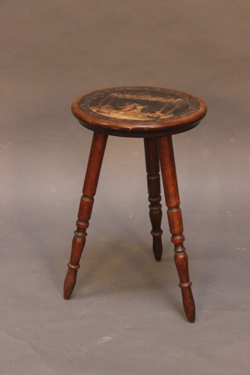 Walnut Three Legged Stool with Inlaid Top