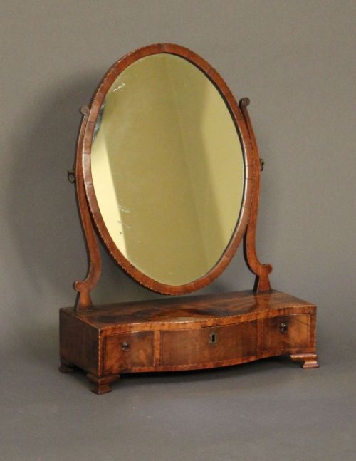 18thc. Walnut Serpentine Fronted
dressing Mirror with Oval Mirror