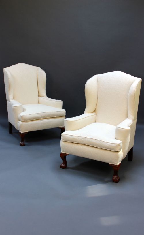 Pair of Generous 19thc Walnut Wing Armchairs,