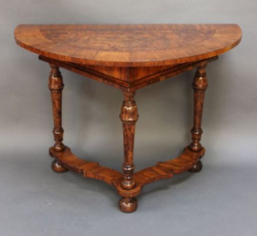 18thc. Continental Walnut Half Round 
Side Table
