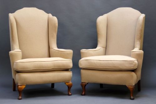 Pair of Late 19thc. Walnut Wing
armchairs