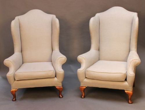 Pair of Late 19thc. Walnut Wing Armchairs