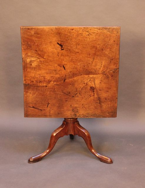 Early 18thc Walnut One Piece Square Topped Tripod Table