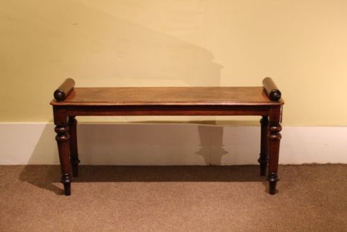A Good 19thc Mahogany Hall Bench/window Seat