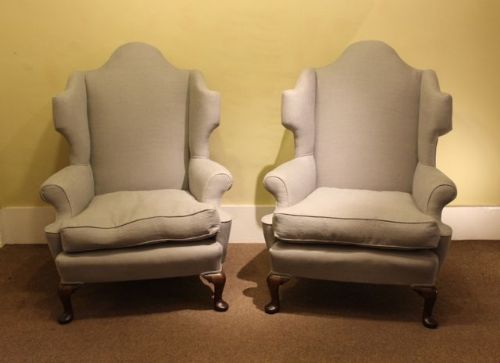 A Pair of Late 19thc Walnut Wing Armchairs