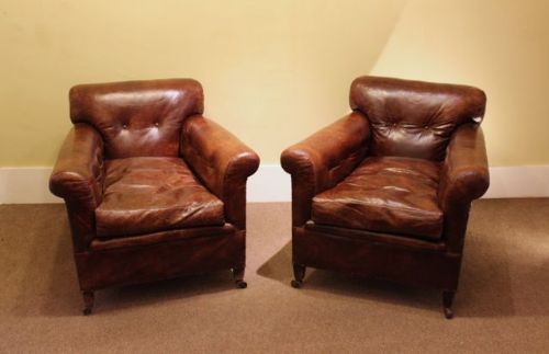 A Pair of Late 19thc Leather Armchairs