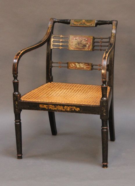 Regency Ebonised Armchair with Caned Seat