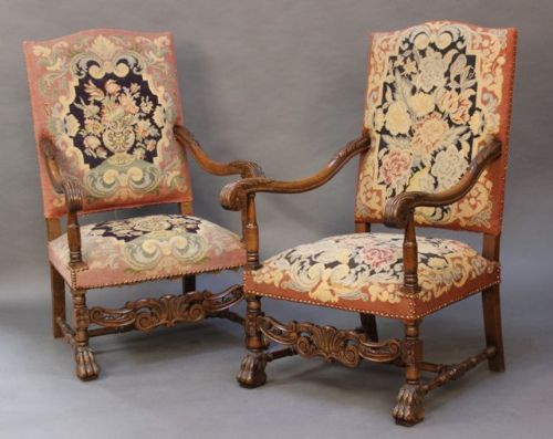 Pair of 19thc. Walnut Gainsborough Armchairs