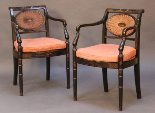 A Pair of Regency Lacquered Armchairs