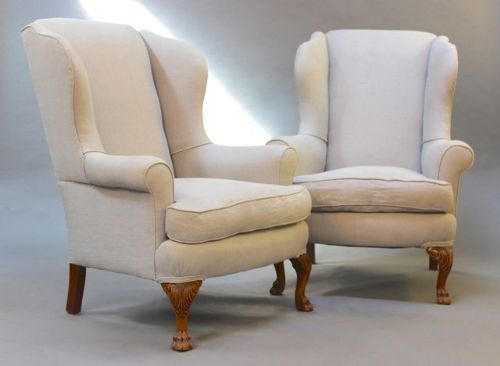 Pair of Late 19thc Walnut Wing Armchairs