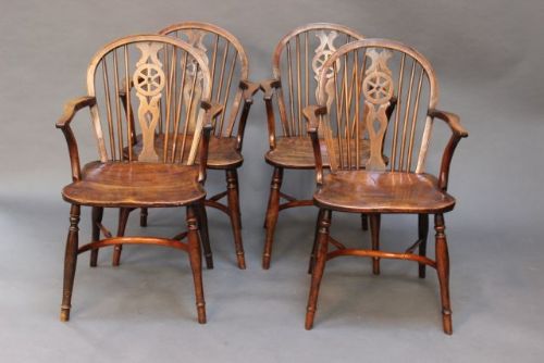A Fine Set of Four 19thc Wheel Back Armchairs