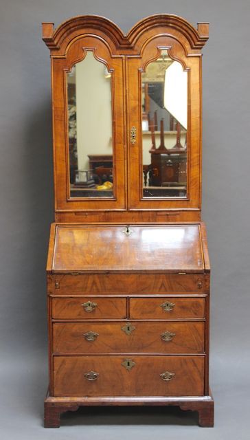 18thc Walnut Double Dome Top Bureau Bookcase