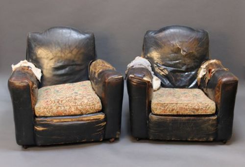 A Pair of 19thc Leather Armchairs