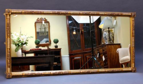 Large 19thc Rectangular Gilt Over Mantle Mirror