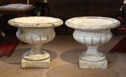 Pair of 19thc Reconstituted Stone Urns