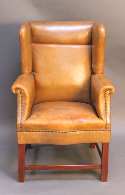 19thc Leather Wing Armchair
