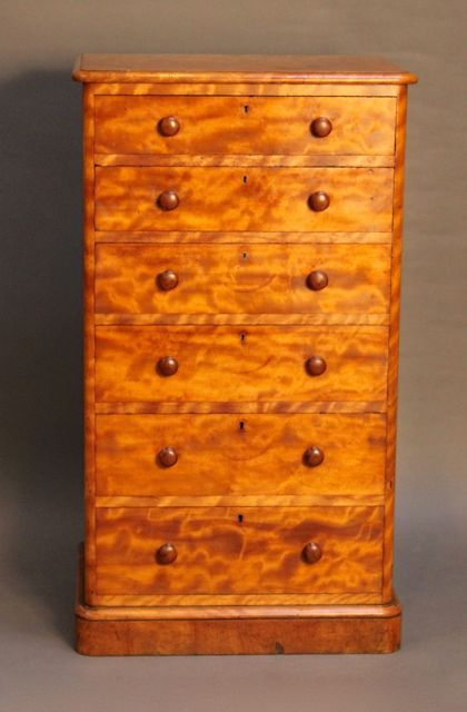 19thc Satin Birchwood Tall/wellington Chest