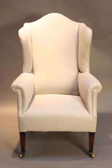 19thc. Upholstered Wing Armchair