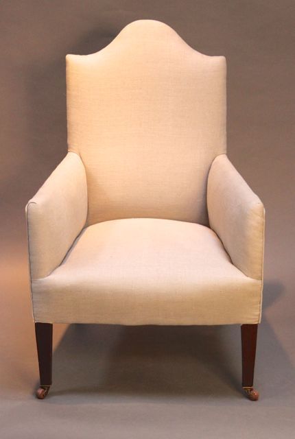 19thc. Camel Back Upholstered Armchair