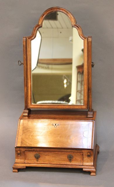 A 19thc. Walnut Dressing Mirror in the Shape of a Writing Desk