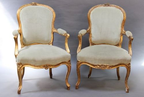 A Pair of 19thc. Gilded Salon Chairs