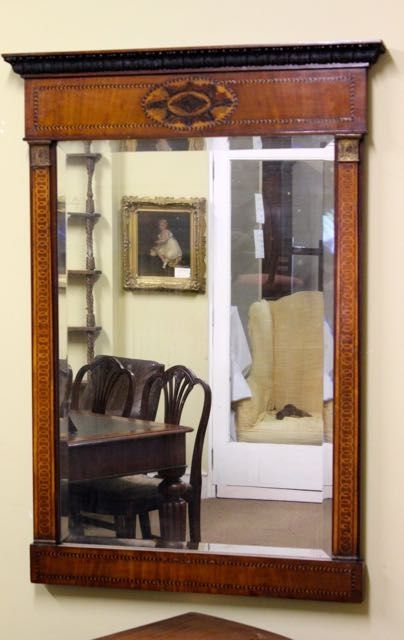 19thc. Mahogany Box Wood & Ebony Inlaid Wall Mirror