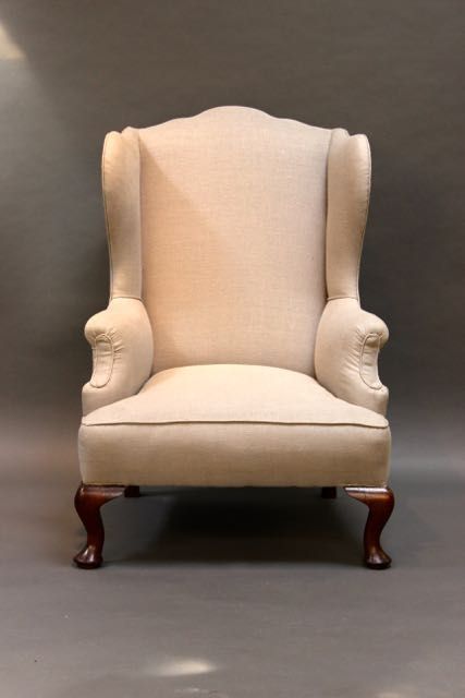 19thc. Walnut Wing Armchair
on Cabriole Legs.