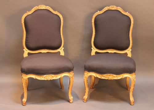 A Pair of 19thc. Gilt Wood Salon/side Chairs