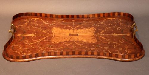 Late 19thc. Inlaid Mahogany Kidney Shaped Tray