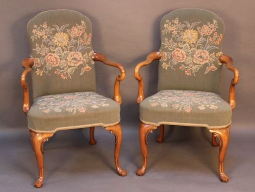 A Pair of 19thc. Walnut Side Chairs