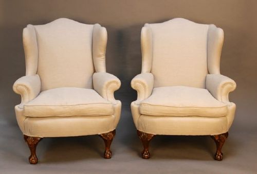 A Pair of Late 19thc. Walnut Wing Armchairs