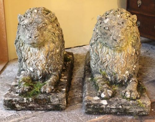 A Pair of Edwardian Reconstituted Stone Lions