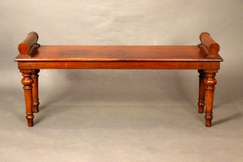 19thc. Walnut Hall Bench with Bolster Ends