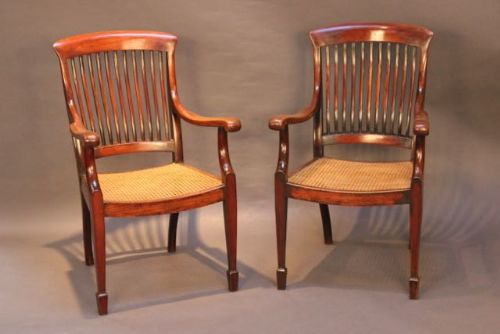 A Pair of Late 19thc. Cane Seated Mahogany Armchairs