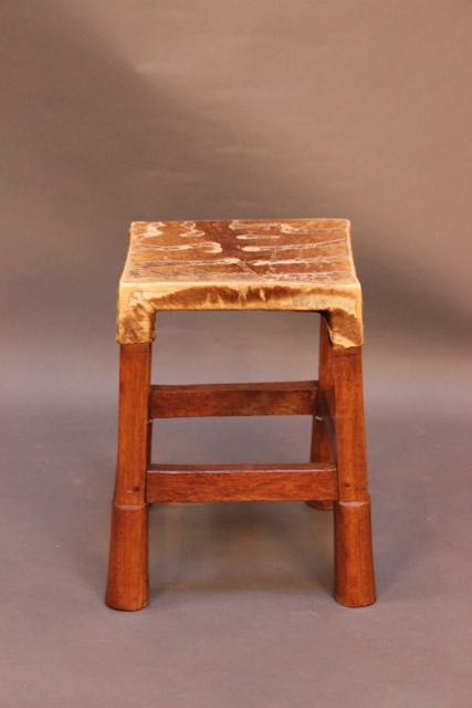 19thc. Teak & Hide Stool