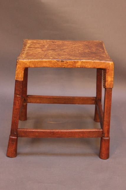 19thc. Teak & Boar Hide Side Table