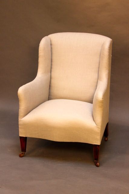 19thc. Mahogany Upholstered Wing Armchair