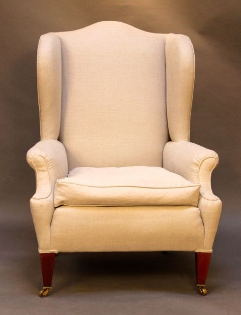 19thc. Mahogany Upholstered Wing Armchair