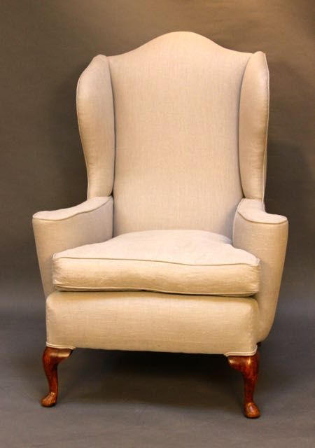 19thc. Walnut Upholstered Wing Armchair