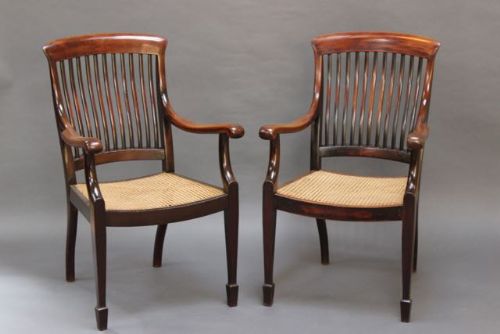 A Pair of 19thc. Cane Seated Armchairs