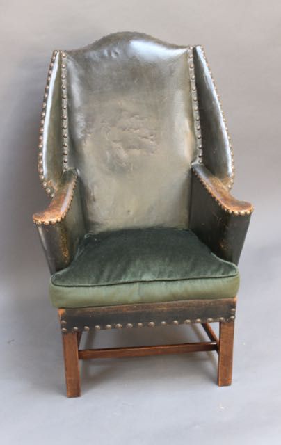 19thc. Mahogany Green Leather Armchair