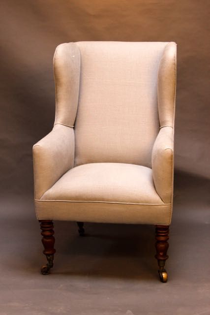19thc. Upholstered Wing Armchair