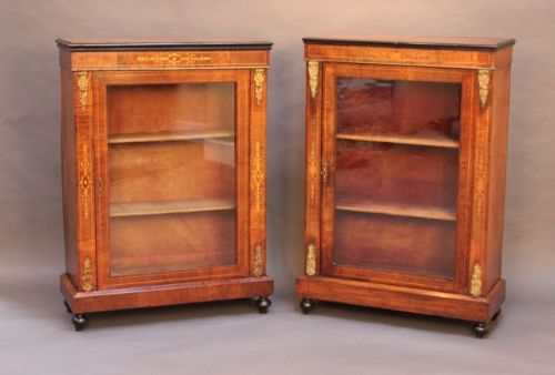 A Matched Pair of Glazed Walnut Cabinets