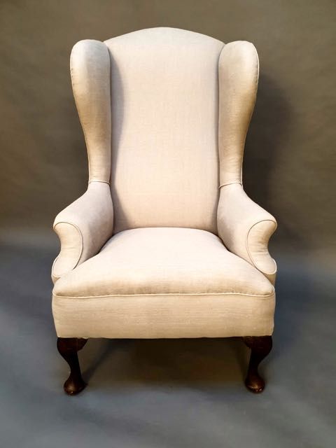 19thc. Mahogany Wing Upholstered Armchair